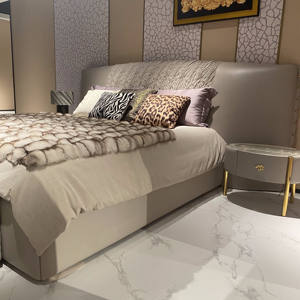 Lit double en cuir de style moderne pour chambre principale, lit de mariage, villa de luxe italienne <span class=keywords><strong>Robert</strong></span>, chambre à coucher à écran large - Product Image 4