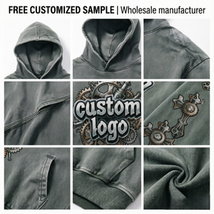 <span class=keywords><strong>Felpa</strong></span> con Cappuccio Personalizzata con Logo, Stampa Steampunk, Stile Vintage Acid Wash, Cotone Pesante <span class=keywords><strong>Oversize</strong></span>, Abbigliamento Casual Streetwear - Product Image 2