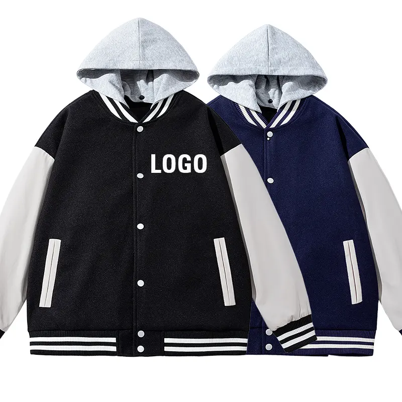 2022 Nieuwe Groothandel Blank Bomber Jacket Voor Mannen Unisex Baseball Varsity Jacket En Hoodies Met Kap Aangepaste Afdrukken Logo