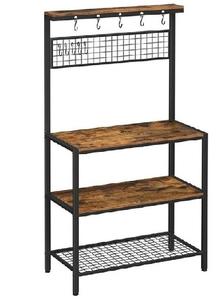 Estante de panaderos moderno 2025, estante de almacenamiento de cocina rústica Industrial con 5 ganchos y 3 estantes, barra de café, Metal marrón y negro - Product Image 2