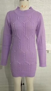 Robe longue élégante en maille unie perlée à manches longues moulante pour femme – Tendance - Product Image 4