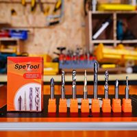 SpeTool Juego de 8 fresas de carburo para router CNC, vástago de 1/4 de pulgada, OEM/ODM, HRC65, para tallado de detalles en madera, recorte y grabado de ranuras en V