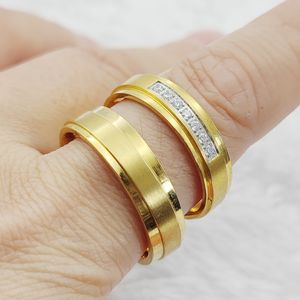 Grosir cincin pernikahan baja tahan karat modis lamaran cinta dan janji untuk pasangan Afrika emas zirkonia ukuran 5 15 - Product Image 5