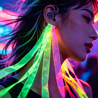 Boucles d'oreilles à pampilles néon réactives aux UV - Décoration de pampilles arc-en-ciel lumineuses pour les tenues de rave et de festival