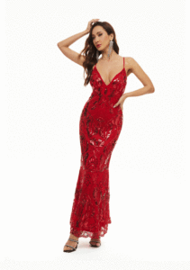 Robe <span class=keywords><strong>longue</strong></span> à paillettes, bretelles, décolleté en V profond, dos nu, banquet léger, luxe, <span class=keywords><strong>grande</strong></span> <span class=keywords><strong>taille</strong></span>, <span class=keywords><strong>jupe</strong></span> <span class=keywords><strong>de</strong></span> <span class=keywords><strong>soirée</strong></span> - Product Image 5