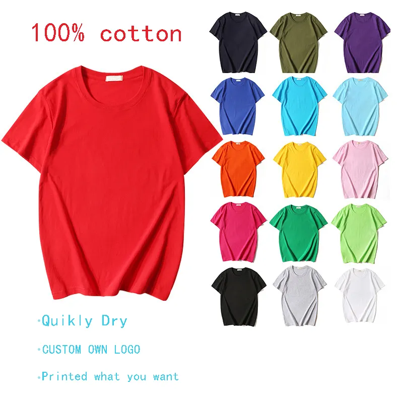 100% cotton Round Neck T-Shirt 170g Solid Color Loose Tees Summer Casual quikly dry Cotton Top