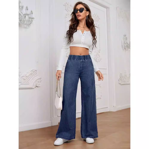 Jeans da Donna con Elastico in Vita, <span class=keywords><strong>Pantaloni</strong></span> Larghi Estivi a Vita Alta, Casual con Coulisse, Comodi, a Gamba Larga, Stile Streetwear - Product Image 4