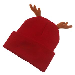 Chapeau en tricot avec cornes de renne HKZB, broderie personnalisée de lettres, unisexe, rouge, chaud et coupe-vent, bonnet en tricot pour costume de Noël - Product Image 3