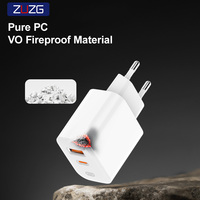 ZUZG Chargeur portable personnalisé PD 35W+QC3.0 à charge rapide, double ports Type-C et USB-A, prise EU, ignifuge, pour écouteurs, ordinateur portable, téléphone portable