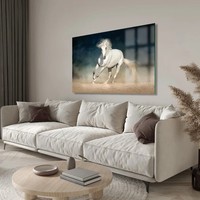 Art mural en verre-Art en verre acrylique-Option de cadre flottant-Décoration murale sur toile-Cadeau de Noël-Art en verre de cheval blanc-Conception de taille personnalisée
