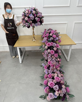 Chemin de fleurs artificielles pour décoration florale de scène de mariage, pièce centrale de rangée d'allée et décoration de scène