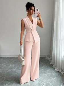 Costume pour femme élégant style occidental transfrontalier Printemps/Été 2026 : <span class=keywords><strong>Blazer</strong></span> sans manches et pantalon droit - Product Image 4