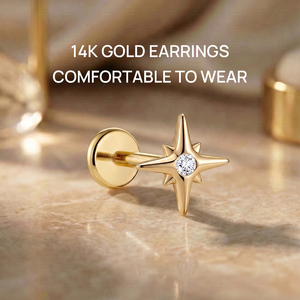 Piercing labret tendance en or massif 14K avec zircon, dos plat octogonale, barre en titane G23, bijou d'oreille quotidien - Product Image 1