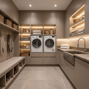 Armoire de buanderie intégrée de luxe Pavone, armoire moderne minimaliste sur mesure pour lave-linge et sèche-linge - Product Image 3