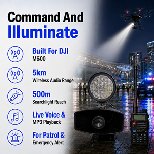 ระบบลำโพงไร้สาย FOXTECH M12 UAV พร้อมไฟฉายค้นหา 5000lm สำหรับโดรนอุตสาหกรรม M600 S1000  ออกแบบมาเพื่อการค้นหาและใช้งานกับ E - Product Image 1