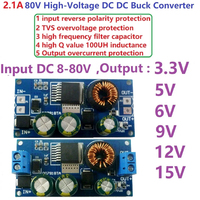Convertisseur DC-DC abaisseur de tension DD7818TA 2.1A 8-80V vers 15V 12V 9V 6V 5V 3.3V HV pour batteries au plomb-acide de vélos électriques et voitures