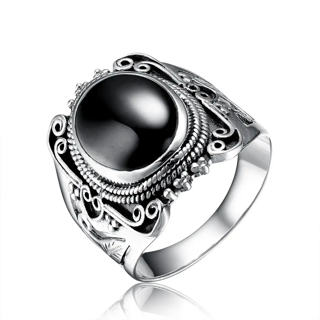 Desain Perhiasan Ottoman Pria 925 Cincin Perak Murni Cincin Batu Akik Besar untuk Pria