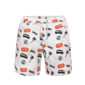 <b>Men's</b> Printed Board Shorts White Summer Tropical Pattern Quick Dry Drawstring Elastic Waist Casual Swim <b>Trunks</b> - Product Image 1
