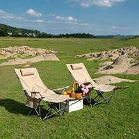 Chaise de jardin pliable moderne, confortable, respirante, en tissu Oxford, avec accoudoirs inclinables et porte-gobelet, pour le camping