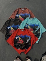 T-shirt décontracté surdimensionné pour homme en coton vintage lavé avec détails rivetés, séchage rapide et imprimé graffiti urbain pour le streetwear