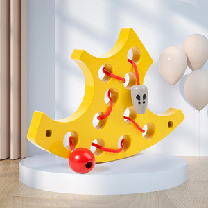 Montessori giáo dục sớm trẻ em bằng gỗ phô mai threading trò chơi hành động tốt threading Board cha-con Đồ chơi giáo dục - Product Image 2
