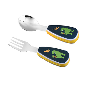 Bán Buôn Phim Hoạt Hình Thiết Kế In Ấn Xử Lý Bé Trẻ Em Muỗng Và Ngã Ba Đặt Thép Không Gỉ Silicon Xử Lý Dễ Thương Flatware Set - Product Image 3