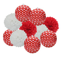 Lanternes en papier rouges à pois JIN PENG 25 cm, prêtes à l'emploi pour la décoration de fêtes d'anniversaire et de mariages