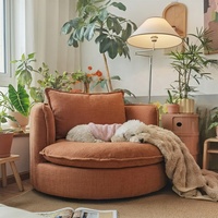Fauteuil simple lavable style crème, chaise de salon douce avec housse amovible, fauteuil de loisirs rond moderne design