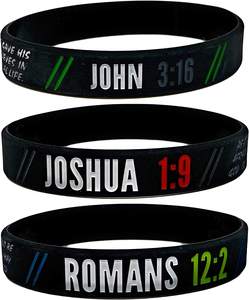 Pulseras Cristianas Clásicas para Niños, Versículos Bíblicos Inspiradores, Pulseras Religiosas de Silicona - Juan 3:16, Romanos 2:12, Josué 1:9 - Product Image 2