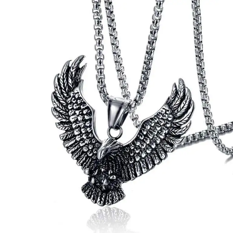 Classic Punk High Quality Metal Animal Flying Eagle Pendant Necklace for Men Rock Jewelry