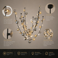 Lustre en verre minimaliste italien, design branche d'arbre irrégulière, globe à bulles ambre fumé, pour villa duplex, atrium, escalier, restaurant