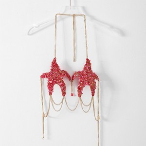 <span class=keywords><strong>Top</strong></span> de Lencería Rojo Brillante con Joyería Corporal de Estrella de Mar, Chaleco de Moda, Estilo Tailandés de Verano, Cadena Ajustable para el Pecho - Product Image 1