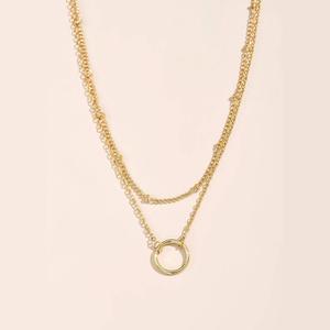 Collana a strati con ciondolo a cerchio da donna, gioielli minimalisti a catena multipla per tutti i giorni - Product Image 4