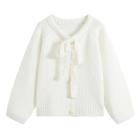 Damen-Strickjacke im süßen Stil mit Spitzenbesatz und Schleife – weicher, entspannter und vielseitiger, jugendlicher Pullover