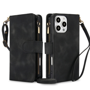 Funda con cordón para iPhone 11/12 Pro/13 <span class=keywords><strong>Mini</strong></span>/14 Plus/15/16 Promax 9 ranuras para tarjetas Cartera Funda de cuero bolsa - Product Image 6