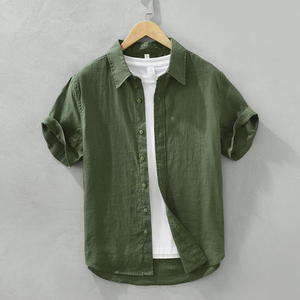 Vendita calda <span class=keywords><strong>Camicia</strong></span> Casual a maniche corte da uomo in cotone traspirante in <span class=keywords><strong>lino</strong></span> <span class=keywords><strong>arancione</strong></span> personalizzato con Logo ampio Button up camicie - Product Image 2