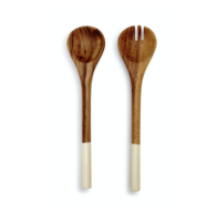 Ensemble d'ustensiles de service en bois d'acacia avec poignée blanche moderne, fait à la main, bois de manguier naturel, qualité supérieure, finition satinée