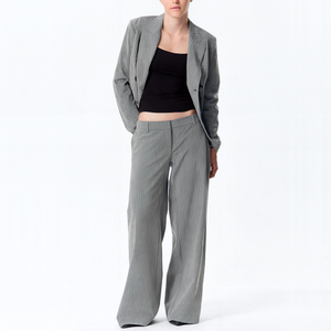 Pantalons <span class=keywords><strong>pour</strong></span> femmes à rayures personnalisées OEM, vente chaude, costume formel, taille basse, <span class=keywords><strong>pantalon</strong></span> large, ensembles <span class=keywords><strong>pour</strong></span> femmes - Product Image 1