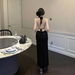 Elegante <span class=keywords><strong>Abito</strong></span> Lungo Aderente Traforato da Donna, Tinta Unita, con Collo all'Americana e Schiena Scoperta, Abbigliamento <span class=keywords><strong>Femminile</strong></span> da Club - Product Image 2