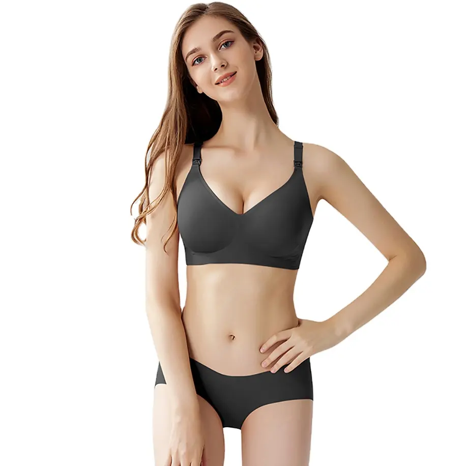 Sujetador y bragas de cintura baja sin costuras para mujer, ropa interior de lactancia materna, suave, activa, para Fitness, talla grande