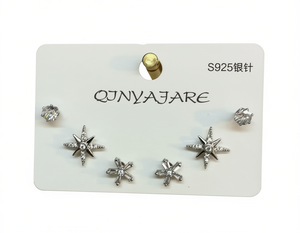 Orecchini a stella Qjnyajare placcati argento con cristalli e strass, ago in argento S925, gioielli alla moda in stile francese - Product Image 1