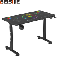 Bureau rectangulaire en métal Wquantum réglable en hauteur, surface bois/verre, éclairage RGB, porte-gobelet, crochet pour casque, assemblage pour le gaming