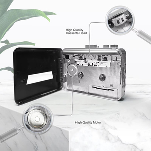Lecteur de cassette portable rétro avec radio AM/FM et haut-parleur, convertisseur MP3, enregistreur audio portable, plastique noir, avec alimentation USB - Product Image 6