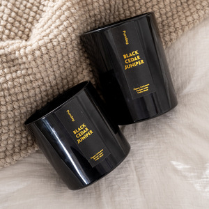 Black Scented Candle Cylinder Woody Fragrance Minimalist Style Large Capacity Double Wick - Product Image 1