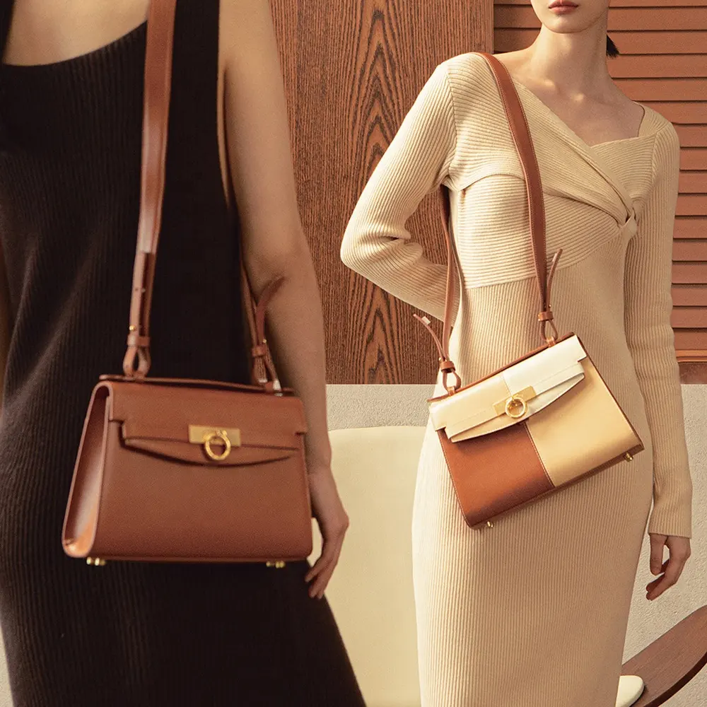 Özel etiket yeni moda kontrast renk bayan çanta toptan Pu deri Flap çanta moda tasarım Vgean bayanlar el çantaları