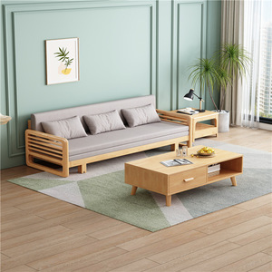 <b>Sofa</b> <b>Bed</b> Solid Wood Convertible L-Shaped Natural Color For Living Room <b>Small</b> Apartment Rental Use - Product Image 2