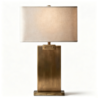 Lampe de table en laiton antique haut de gamme, abat-jour rectangulaire en lin, lampe de chevet pour hôtel, chambre à coucher, salon, décoration