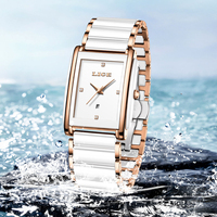 LIGE LG89188 Nouvelle Arrivée Montre Femme à Bracelet Céramique Boîtier Carré Montre-Bracelet à Quartz Montre de Mode Professionnelle pour Femme Usage Quotidien Cadeau