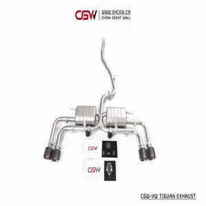 Knalpot Valvetronik Serat Karbon Ujung Quad, Kinerja Terjangkau untuk V W Tiguan <span class=keywords><strong>2</strong></span>.0T AWD Sistem Catback Penuh - Product Image 1