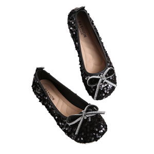 Ladies Luxury Slip-On Anti-Slippery Pointed Toe Sequin Bow <b>Flats</b> Breathable Comfortable Summer Shoes PU Lining - Product Image 1